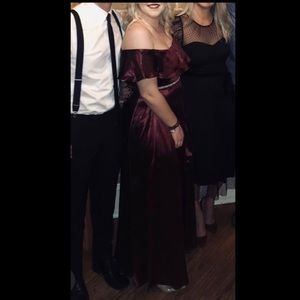 Burgundy off the shoulder formal dress